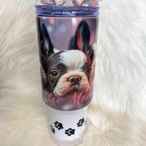 Boston Terrier 40 oz Insulated Tumbler, Bow, Charm and FREE SHIPPING!